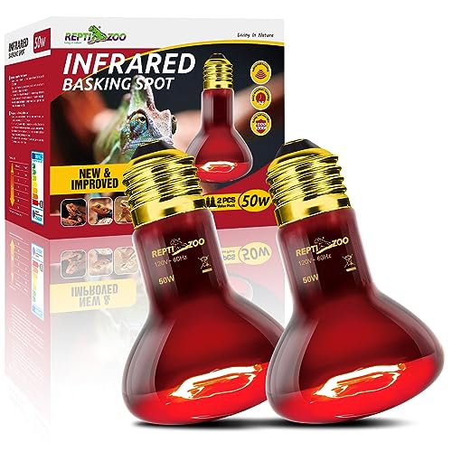 REPTI ZOO Reptile 50W Infrared Heat Lamp Bulb,2 Pack Infrared Basking Spot Light for Reptiles & Amphibian,Bearded Dragon,Leopard Gecko,Turtle,Lizard,Chickens | Pet Brooders Night Heat Lamp - style: 50W/Infrared Lamp