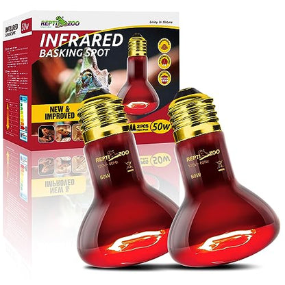 REPTI ZOO Reptile 50W Infrared Heat Lamp Bulb,2 Pack Infrared Basking Spot Light for Reptiles & Amphibian,Bearded Dragon,Leopard Gecko,Turtle,Lizard,Chickens | Pet Brooders Night Heat Lamp - style: 50W/Infrared Lamp