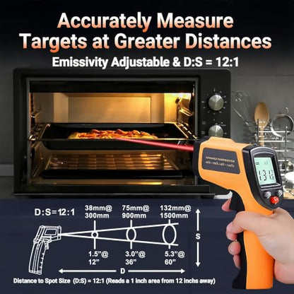 Digital Infrared Thermometer Gun for Cooking,BBQ,Pizza Oven, Infrared Thermometer Laser with Backlight,-58℉~712℉(-50℃~380℃) Handheld Non Contact Heat Laser Temperature Gun (Not for Human) - color: Orange