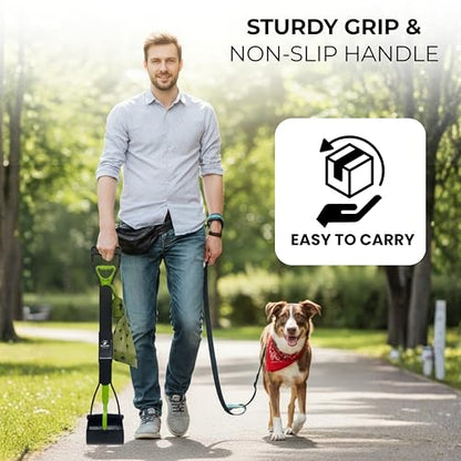 SHAZORY Pooper Scooper for Dogs & Cats – Long Handle, Heavy-Duty Design with Bag Dispenser, Poop Scooper for Large Dogs, Dog Poop Scoop for Yard, Portable for Pet Parents & Dog Walkers (28") - size: 28"