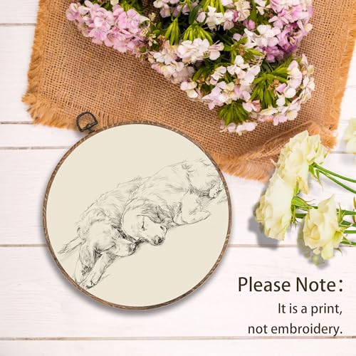 Yorhifa Neutral Golden Retriever Dog Framed Wall Art, Golden Retriever Gifts Round Wall Art, Dog Mom Lovers Gifts Round Walls Decor, Vintage Sketch Puppy Circle Canvas Artwork Hanging Decor, 10x10in - color: two dog