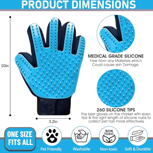 Upgrade Pet Grooming Gloves, Grooming Gloves for Dogs, Cats, Rabbits & Horses with Long and Short Hair, Efficient Pets Hair Remover Mittens - 1 Pair (Sky Blue) - color: Sky Blue
