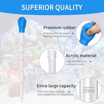 2 Piece Aquarium Coral Feeder with 2 Piece Stainless Steel Feeding Long Tweezers Syringe Spot Coral Feeder Reptile Feeding Tools for Aquatic Plant Reef Anemones Lionfish (Blue, Silvery) - size: 17.7 in Pipette (2 Pieces) + Tweezers (2 Pieces)