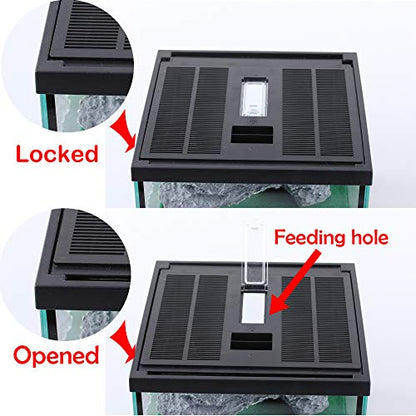 Glass Lizard Tank, Spider Box Kit, 7.8x7.8x5.9'' Tarantula Feeder Insects Beetle Habitat, Amphibians Terrarium for Small Pet, with Washable Mat, Resin Rock Shape Hideout, Artificial Flower | 1.55 US Gal For Baby Gecko And Small Insects, Vented Lockable Li