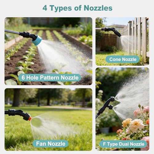 1.35 Gallon Battery Powered Sprayer, Electric Garden Sprayer with 3 Adjustable Pressures, Battery Indicator, Telescopic Wand, 4 Nozzles, Rechargeable Automatic Pump Sprayer for Lawn, Weed, Yard Care - color: Blue