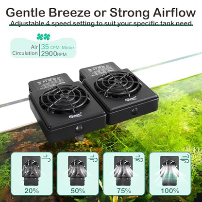 hygger Aquarium Cooling Fan Quiet Dual Head Fish Tank Chiller with Adjustable Speed & Timer Aquarium Cooler for Axolotl Tank/Terrarium/Saltwater/Freshwater Accessories - size: 2 Fans