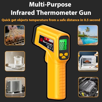 FKM Infrared Thermometer Gun Non-Contact Laser Temperature Gun -58°F~986°F | (-50°C~530°C) Adjustable Emissivity,Digital Thermometer Gun for Cooking,Oven,Griddle,Automotive,HVAC,Industrial,Not for Human - color: Yellow