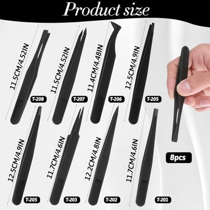 8 Pcs Venus Fly Trap Feeding Tweezers, Black Straight and Curved Tweezers Set Plastic Carnivorous Plant Reptile Feeding Tongs for Flytraps Pitcher Plants Butterwort Reptile Feeding