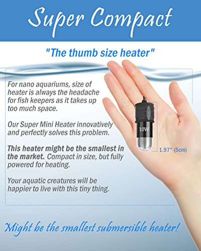 AquaMiracle Mini Aquarium Heater 5V/2A USB 10W Small Fish Tank Heater for Tanks up to 1 Gal, Digital Display Thermostat Betta Heater with Dry-Run & Overheat Protection, Memory Function - size: ≤ 1 Gal Tanks