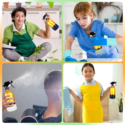 ZENOWICK 2 Pack/16 Oz Glass Spray Bottles, Refillable Empty Containers | Containers with Silicone Sleeve, Upgraded Adjustable Nozzle Spray Bottle Sets for Cleaning, Essential Oils, Hair (Amber) - size: 2 Pack