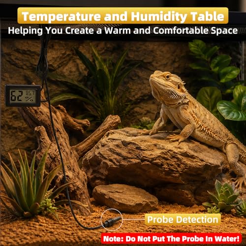 Reptile Heat Lamp with Timer & Hygrothermograph, Double-Head UVA UVB Reptile Light, Simulated Sunlight Basking Spot Lamp for Turtle, Lizard, Snake, Beared Dragon, Amphibians, 2 Bulbs 25W+50W