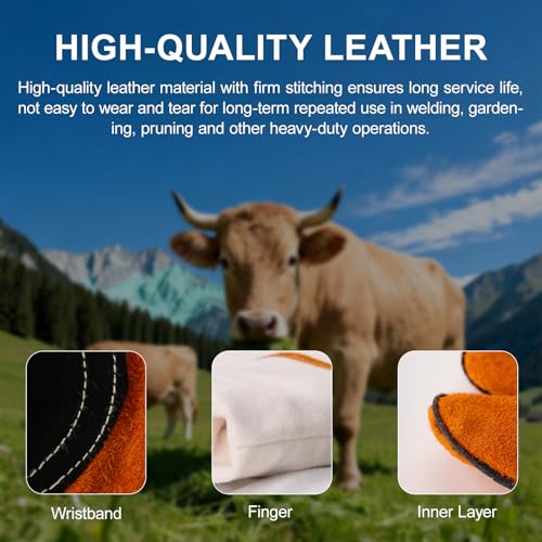 23.6Inches Heat Resistant Welding Gloves, Fire & Heat Proof Fireplace Gloves, Bite & Scratch Resistant, Heavy Duty Leather for Welding/BBQ/Wood Stove/Furnace/Oven/Forge/Animal Handling/Pet Care - size: 23.6 inches