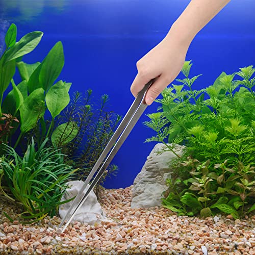 Luxiv 15 In Aquarium Tweezers Set, Straight And Curved Feeding Tongs | 15in Stainless Steel Straight And Curved Tweezers, For Fish Tank Plants, Aquascaping, Cleaning And Feeding, Anti-rust Durable - color: Silver