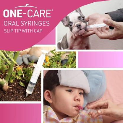 ONE-CARE 10ml Oral Syringe with Cap, Slip Tip Liquid Dispensers, 100/Boxp | Individually Wrapped, Food-Grade Plastic, Accurate Graduation for Precise Liquid Dosing, Oral Feed - Infants, Adults & Pets - size: 10 ml Blue Scale