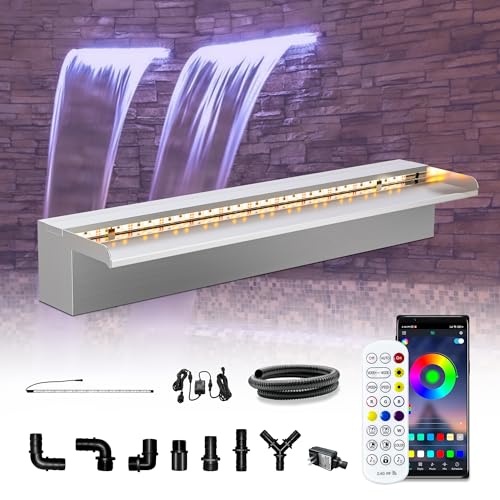 LONGRUN Waterfall Pool Fountain, Updated 5.9'' Wider Open Lip Stainless Steel Waterfall Spillway, Decorative Water Feature for Swimming Pools, Koi Ponds, Spa & Garden - 23.6'' - size: 23.6 inch Stainless Steel(Short-beaked)