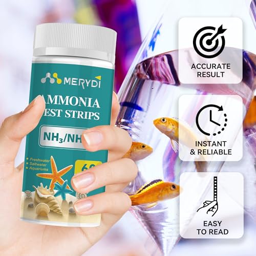 Ammonia Test Strips,60 Strips Aquarium Test Kit for Fish Tanks & Ponds | Quick & Accurate Freshwater SaltWater Aquariums Testing Strips - color: ammonia test strips