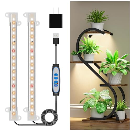 Wiaxulay 8in Plant Grow Light Strip, Full Spectrum for Indoor Plants 5V | 56 LEDs Under Cabinet Grow Lamp, Auto Timer 6/12/16 Hrs, 3 Lighting Mode, Ideal for Seedling, Plant Stand, Seed Starting - size: 1 Pack