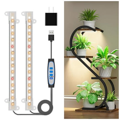 Wiaxulay 8in Plant Grow Light Strip, Full Spectrum for Indoor Plants 5V | 56 LEDs Under Cabinet Grow Lamp, Auto Timer 6/12/16 Hrs, 3 Lighting Mode, Ideal for Seedling, Plant Stand, Seed Starting - size: 1 Pack