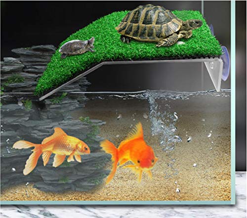 alfyng Small Turtle Resting Basking Platform, Simulation Grass Turtles Ramp, Lawn Tortoise Climbing Ladder Resting Terrace Turtle Dock Floating Décor for Reptile Frog Terrapin - size: S