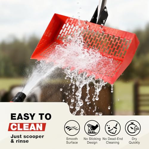 Chicken Poop Scooper, 2-in-1 Metal Chicken coop Scoop | 35 to 76" Adjustable aluminum alloy Handle for Sand & Rake, Litter Scooper Sand Sifting Shovel Chicken Coops/Animals House