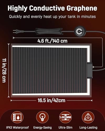 Pawfly 40 W Reptile Heat Pad with Thermostat 16.5 x 11 Inch Reptile Heating Pad Under Tank Terrarium Reptile Heat Mat for Turtles Frogs Snakes Lizards Geckos Hermit Crabs & Spiders - size: 40W (16.5 x 11 Inch) with Controller