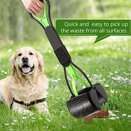 Non-Breakable Pet Pooper Scooper for Dogs and Cats with Long Handle High Strength Material and Durable Spring for Easy Grass and Gravel Pick Up - color: Green