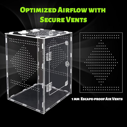 Large Jumping Spider Enclosure, Acrylic Ventilated Terrarium with Magnetic Front and Top Doors, 8.5x8.5x12 Inch, Transparent, Lockable (Large Size) - size: Large Size