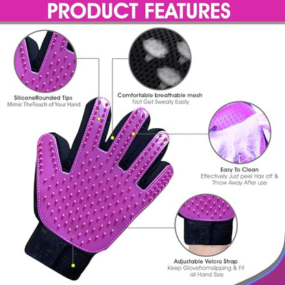 Upgrade Pet Grooming Gloves, Grooming Gloves for Dogs, Cats, Rabbits & Horses with Long and Short Hair, Efficient Pets Hair Remover Mittens - 1 Pair (Purple) - color: Purple