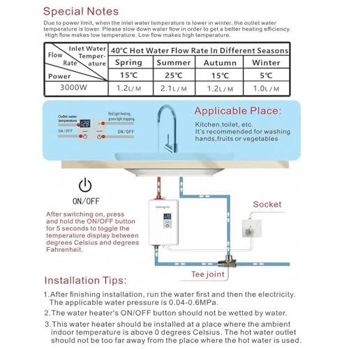 Electric Tankless Water Heater 3000W 110V, On Demand Instant Hot Water with LED Display, Under Sink Point of Use for Kitchen Bathroom, Wall Mounted, Stainless Steel - color: White