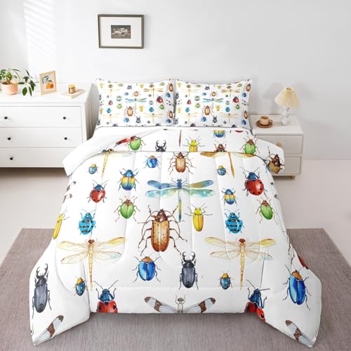 Kids Dragonfly Down Comforter, Ladybug Insect Comforter Set Twin Size for Children Boys Girls Teens, Reptile Pattern Bedding Comforters Colorful Lightweight Duvet Insert Dragonfly Gifts for Women - color: Multi 6, size: Twin
