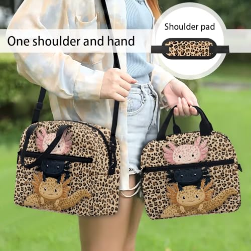 Axolotl Lunch Box Kids Leopard Print Lunch Bag Girls Reptiles Insulated Lunch Tote Bag Outdoor Camping Lunchbox Picnic Lunchbag Travel Lunch Boxes Student Lunch Container - color: Axolotl Leopard Print