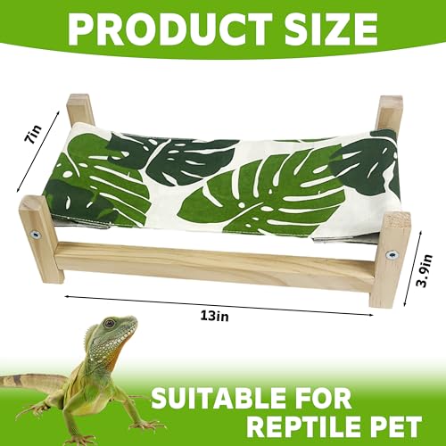 1PCS Bearded Dragon Bed, Wooden&Soft Fabric Reptile Bedding Hammock, Bearded Dragon Tank Accessories,Habitat Accessories for Leopard Gecko Snake Lizard or Other Small Animal (Green, Large) - size: Large