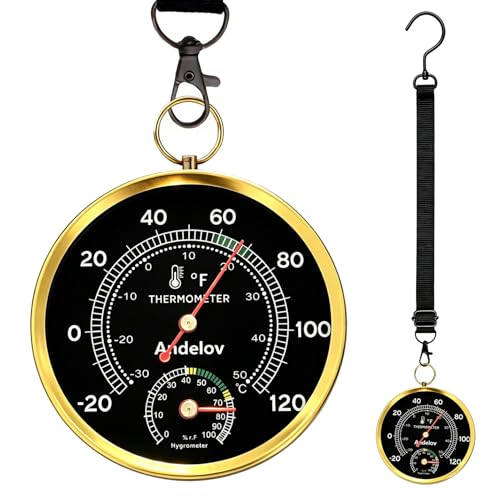Analog Thermometer Hygrometer with Lanyard, -22°F to 122°F / 0-100% RH, Battery-Free Mechanical Temperature Humidity Monitor for Home,Pet Room, Farm, Garden & Greenhouse