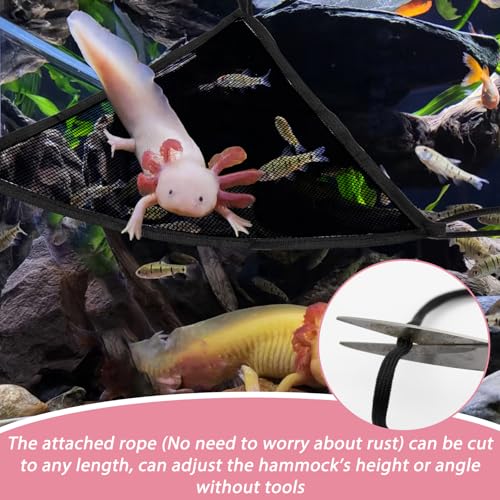 2 Pcs Axolotl Bearded Dragon Lizard Hammock with Large Suctions and Rope No Rust Breathable Mesh Reptile Hammock Tank Accessories for Geckos, Iguanas, Anoles, Snakes, Chameleon (Black)