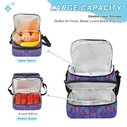 Emelivor Snake Skin Insulated Lunch Bag Container Tote for Student | 8L Double Deck,Large Lunch Box with Shoulder Strap,Thermal Meal Prep Cooler,Suitable for School Work Picnic Office Travel