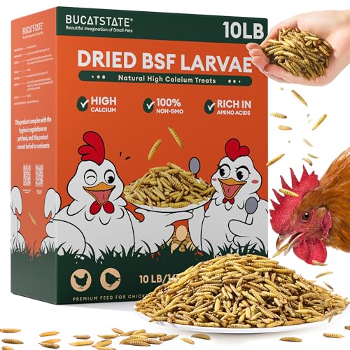BUCATSTATE 10LB Dried Black Soldier Fly Larvae, BSFL Treats for Chickens | 85x More Calcium Than mealworms, High Protein Non-GMO for Ducks, Wild Birds, Hamsters, Reptiles, Hedgehogs & Pond Fish