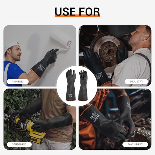ThxToms Chemical Resistant Gloves, Puncture Resistant,Latex | Heavy Duty Rubber Gloves, Acid Oil & Alkali Resistant for Industrial Cleaning, Auto Repair, Mechanics, 18", 1 Pair - color: 18"