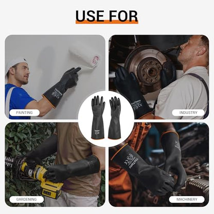 ThxToms Chemical Resistant Gloves, Puncture Resistant,Latex | Heavy Duty Rubber Gloves, Acid Oil & Alkali Resistant for Industrial Cleaning, Auto Repair, Mechanics, 18", 1 Pair - color: 18"