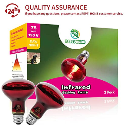 Reptile Heat Lamp Bulbs, Infrared 75W Reptiles & Amphibians Basking Spot Lamp Bulb-2 PCS, Red Heat Emitter Light for Chickens Coop - color: Red(75*2)