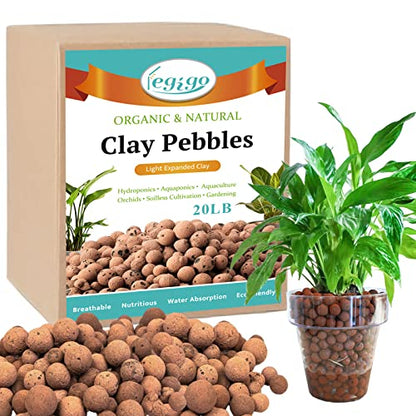 19LB Leca Clay Pebbles for Plants 4mm-16mm Clay Balls for Hydroponic | Drainage, Reusable, Aeration, Moisture Retention, Lightweight, Natural Leca for Orchids, Succulents, Terrariums, Aquaponics - size: 20LB