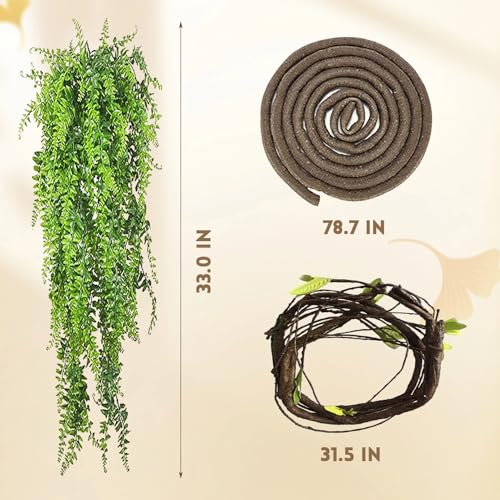 5 PCS Gecko Tank Accessories,Gecko Coconut Hide with Ladder Reptile Terrarium Plants Hammock Climbing Flexible Jungle Vine Tank Decor for Crested Gecko,Baby Bearded Dragon,Chameleon,Snake - style: 【Style C】