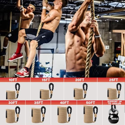 Climbing Rope Gym Workout - 10FT 15FT 20FT 25FT 30FT 35FT Heavy Duty Jute Thick Ropes for Adults Strength Training Outdoor Tree Swing Indoor Home Fitness Exercise - 1.5 Inch - size: 30FT