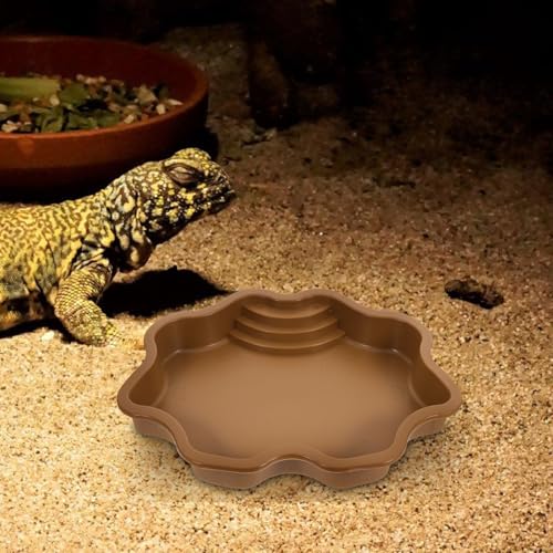 GLEAVI Reptile Bathing Pool Aquatic Water Dish Large Capacity Terrarium Water Bowl for Soaking and Feeding Brownish Yellow with Textured Surface Suitable for Turtles Lizards