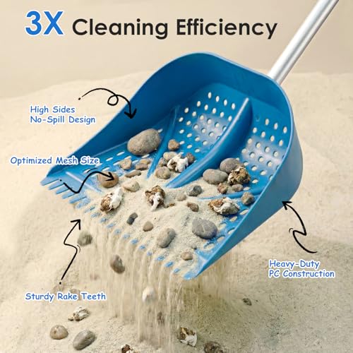 Thiswing Chicken Poop Scooper & Rake 2-in-1, Blue | Adjustable Handle Length, Features Manure Sifting Capability, Ideal for Chicken Coops and Farm Animal Cleaning - color: Blue