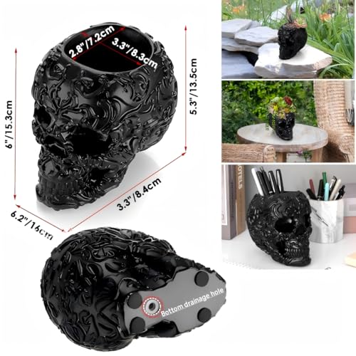 Resin Air Plant Holders,Tilandsia Container,Gothic Skeleton Planter,Halloween Plant Pot,Tillandsia Pot, Skull Table Top Display Planters for Air Plants and Other (Black, 6 * 6 * 4.5'') - size: 6*6*4.5''