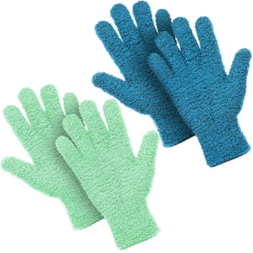 Patelai 2 Pairs Microfiber Gloves for plants Dusting Cleaning Glove Mittens House Cars Blinds Dusting(Blue, Grass Green,X-Large) - color: Blue, Grass Green, size: X-Large