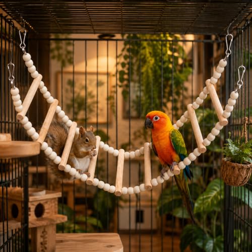 Bird Ladder Bridge, 4.52 X 24.4 Inch Natural Wooden Hamster Ladder Bridge Birds Hamster Climbing & Swing Toy, Bird Cage Ladders Cage Accessories for Birds Rats Parrots Squirrel Cockatiels