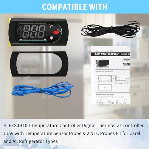 PJEZS0H100 Temperature Controller Digital Thermostat Controller 115V with Temperature Sensor Probe & 2 NTC Probes Fit for Carel and All Refrigerator Types