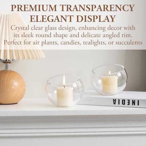 MyGift Premium Hotel Series 5 Inch Round Clear Glass Air Plant Terrariums, Mini Candy Bowl Jars, Tealight Candle Holders, Succulent Cactus Vases, Set of 4 - size: Set of 4 (Round)