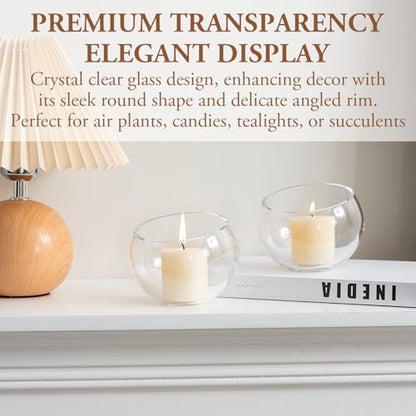 MyGift Premium Hotel Series 5 Inch Round Clear Glass Air Plant Terrariums, Mini Candy Bowl Jars, Tealight Candle Holders, Succulent Cactus Vases, Set of 4 - size: Set of 4 (Round)